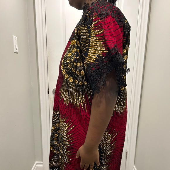Red and Black Lace Ankara Dress - Picture 8 of 13